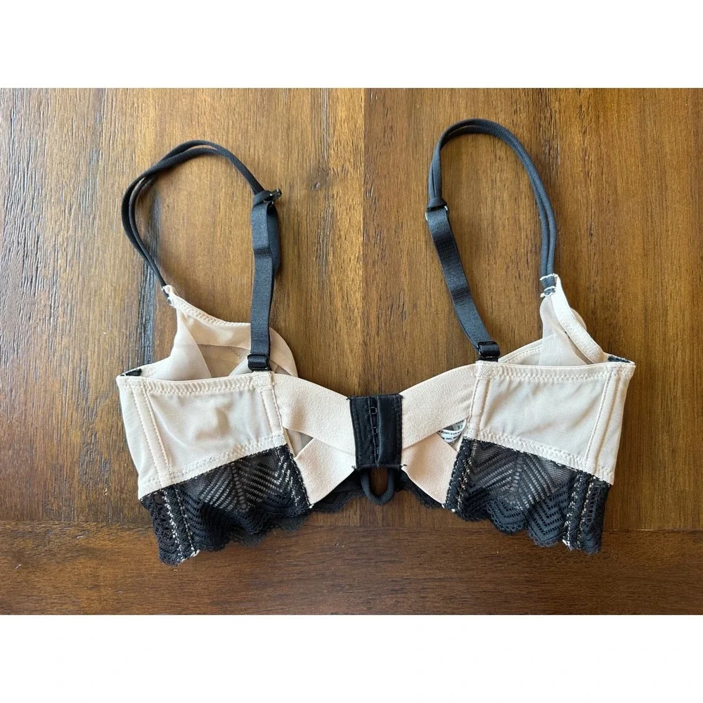 Intimately Free People Black Lace Nude Mesh Underwire Bra 32D Geometric Boho